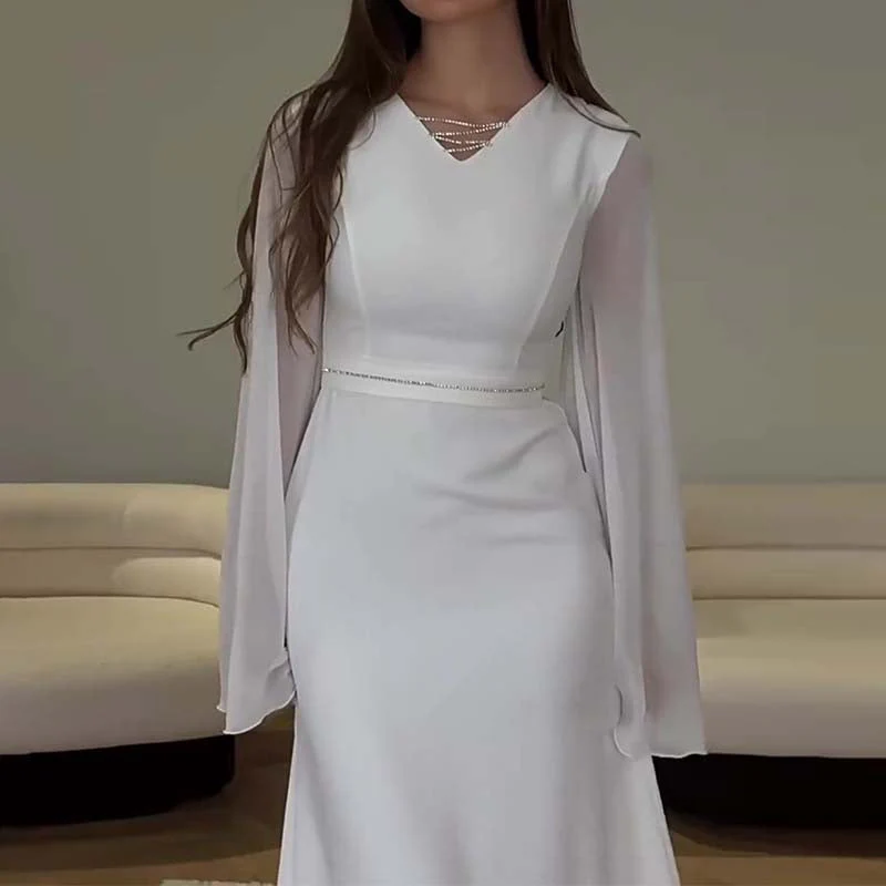 Elegant white dress for women with bell sleeves - Image 6