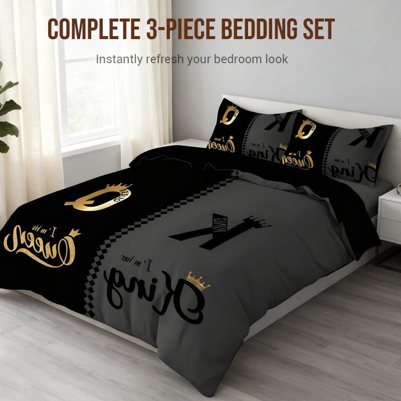 👑3-Piece "King & Queen" Couple's Duvet Cover Set - Image 4