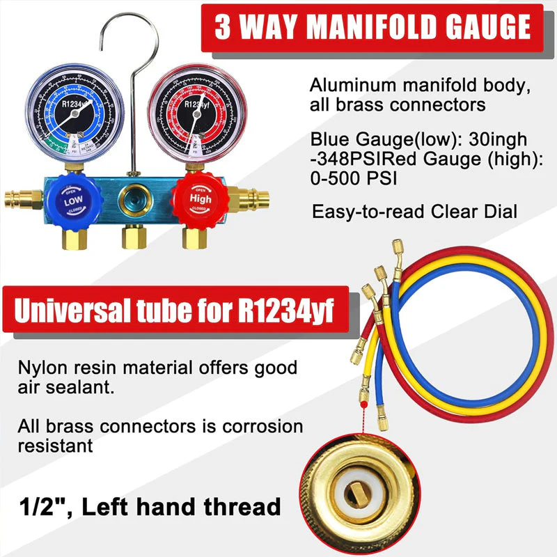 ⏳Time-limited Special🧰3 Way R134/R22/R410 AC Gauges - Image 5