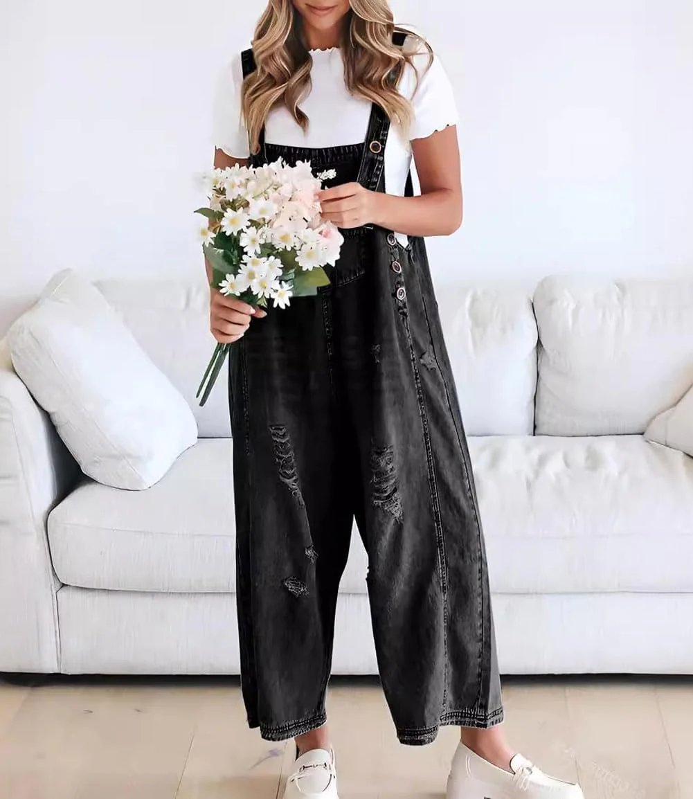💖LAST DAY SALE 50% OFF💖Women's Cute Casual Button Jumpsuit Ripped Denim Overalls - Image 8