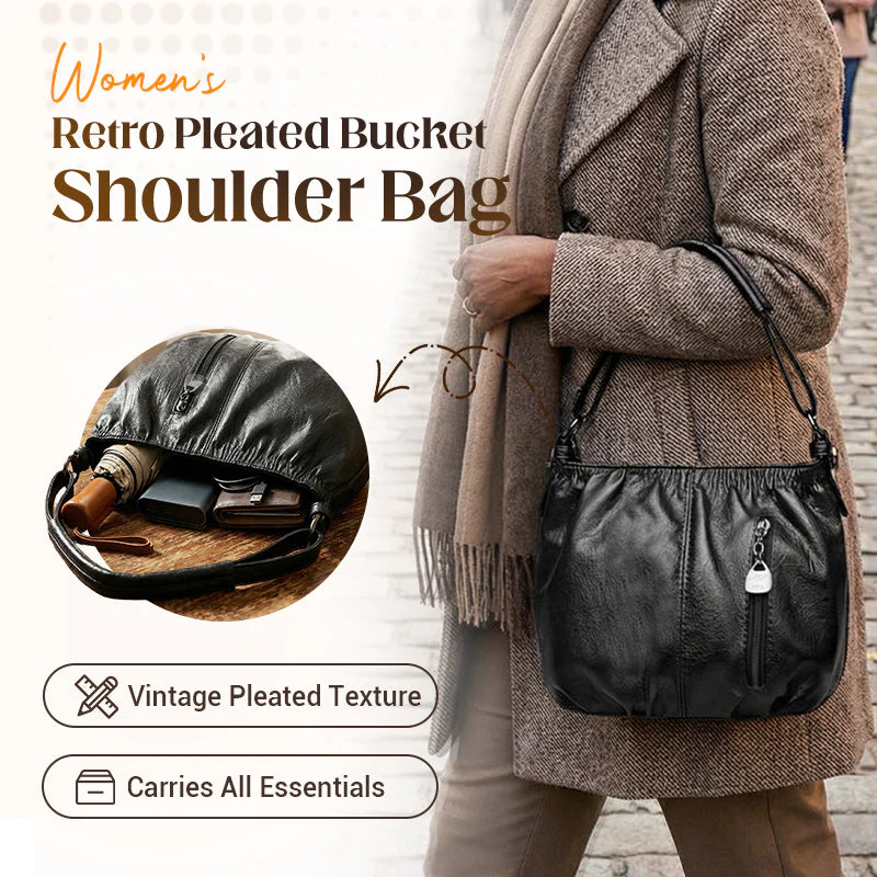 🎀2026 New Arrival🔥Casual Pleated Bucket Soft Leather Handbag Shoulder Bag