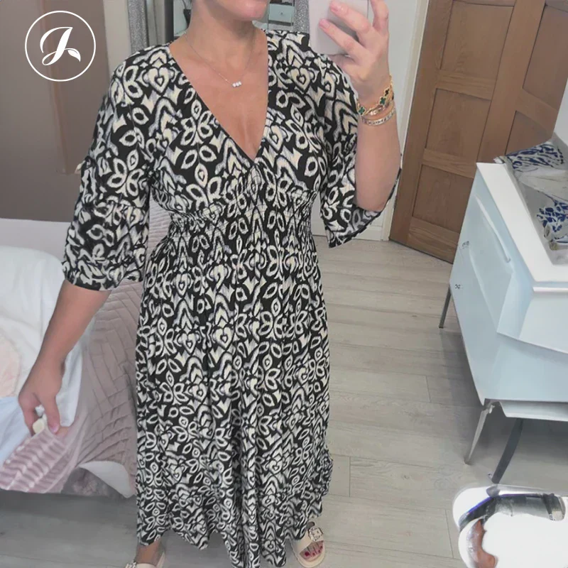 🌺2025 Summer Sale UP TO 65% OFF🥰Bohemian casual print V-neck waist wrap long dress - Image 10