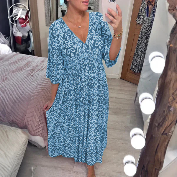 🌺2025 Summer Sale UP TO 65% OFF🥰Bohemian casual print V-neck waist wrap long dress - Image 11