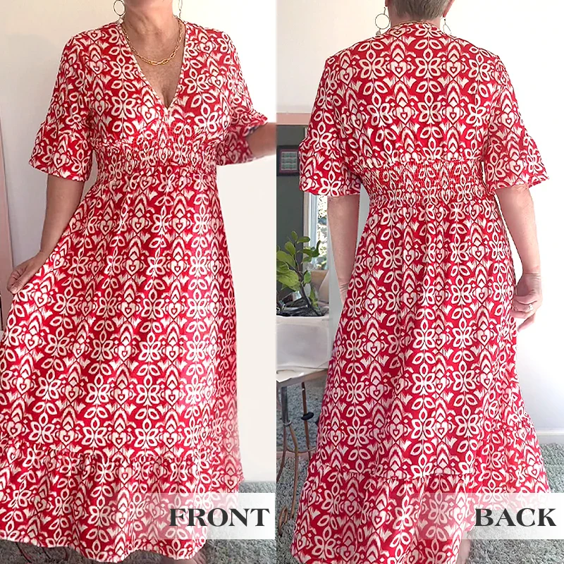 🌺2025 Summer Sale UP TO 65% OFF🥰Bohemian casual print V-neck waist wrap long dress - Image 5
