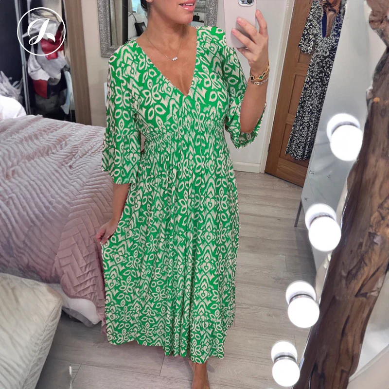 🌺2025 Summer Sale UP TO 65% OFF🥰Bohemian casual print V-neck waist wrap long dress - Image 6
