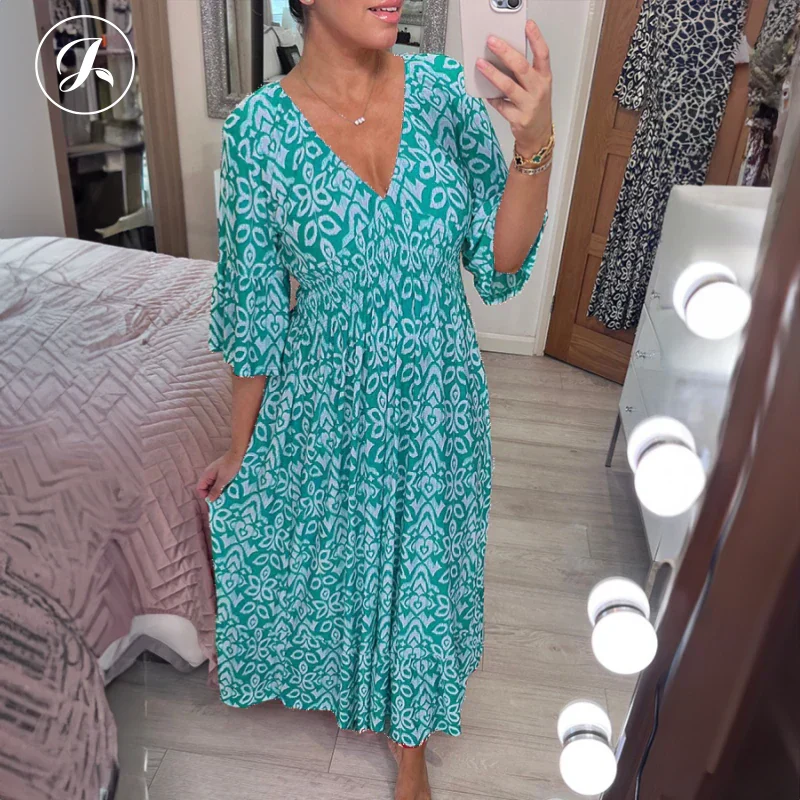 🌺2025 Summer Sale UP TO 65% OFF🥰Bohemian casual print V-neck waist wrap long dress - Image 8