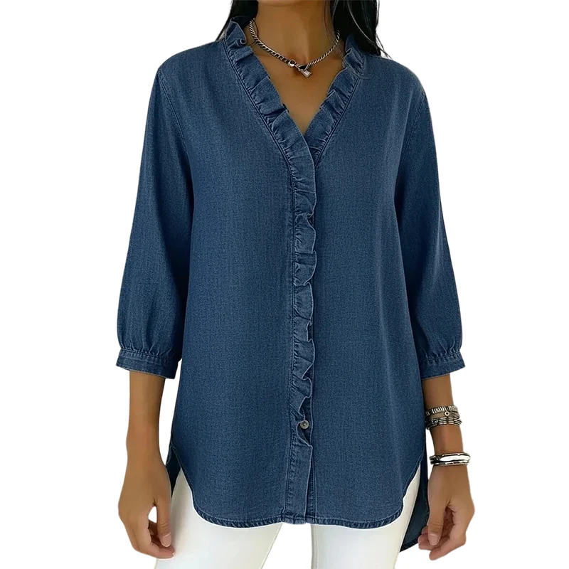 Women's Casual Ruffle V-Neck Shirt | Soft, Breathable & Flattering High-Low Hem ✨ - Image 12