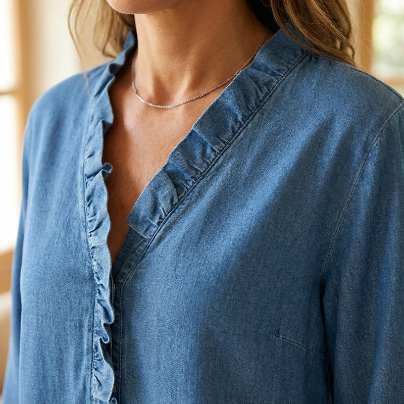 Women's Casual Ruffle V-Neck Shirt | Soft, Breathable & Flattering High-Low Hem ✨ - Image 6