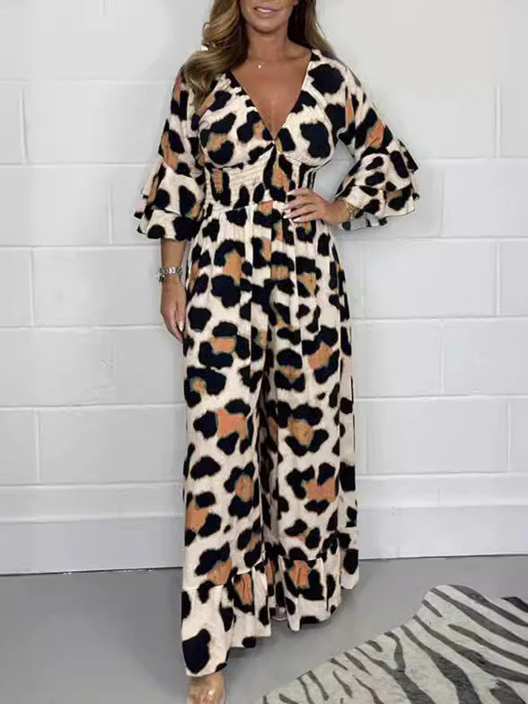 🔥Hot Sale 50% Off🍃Leopard print V-neck jumpsuit - Image 3