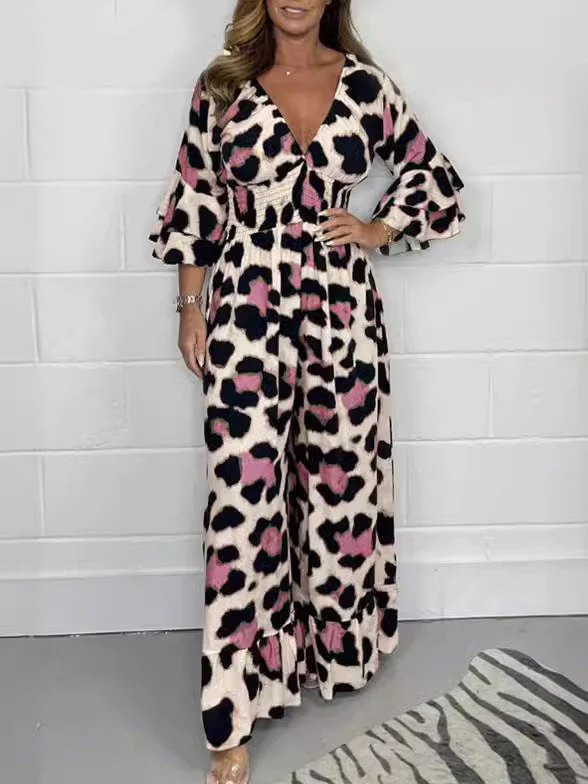 🔥Hot Sale 50% Off🍃Leopard print V-neck jumpsuit - Image 4