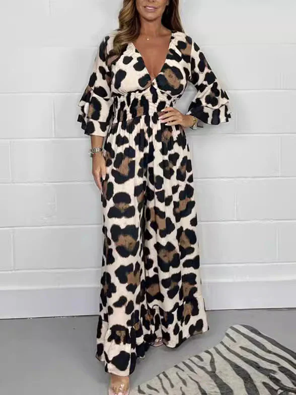 🔥Hot Sale 50% Off🍃Leopard print V-neck jumpsuit - Image 5