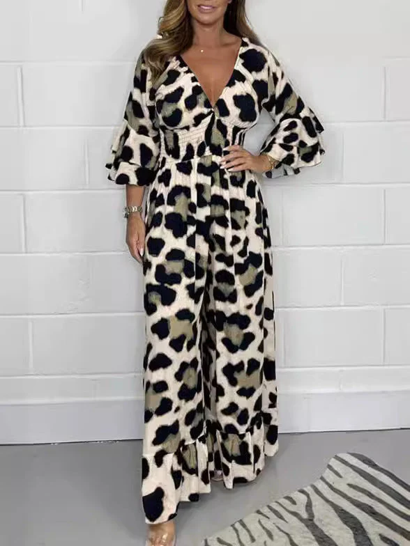 🔥Hot Sale 50% Off🍃Leopard print V-neck jumpsuit - Image 8