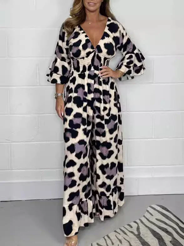 🔥Hot Sale 50% Off🍃Leopard print V-neck jumpsuit - Image 9