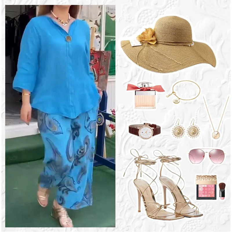 Women’s Casual Printed Long-sleeve Blouse and Wide-leg Pants 2-piece Set - Image 4