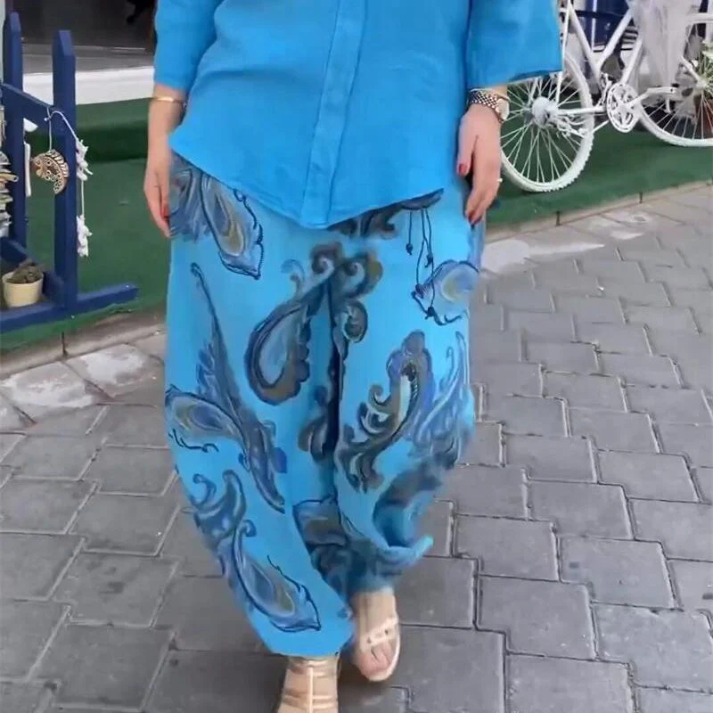 Women’s Casual Printed Long-sleeve Blouse and Wide-leg Pants 2-piece Set - Image 6