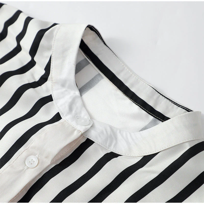 💕 Classy & Comfortable🌸Casual Striped Round Neck Button Front Blouse - Image 5