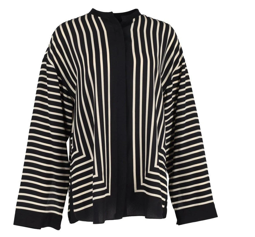 💕 Classy & Comfortable🌸Casual Striped Round Neck Button Front Blouse - Image 8