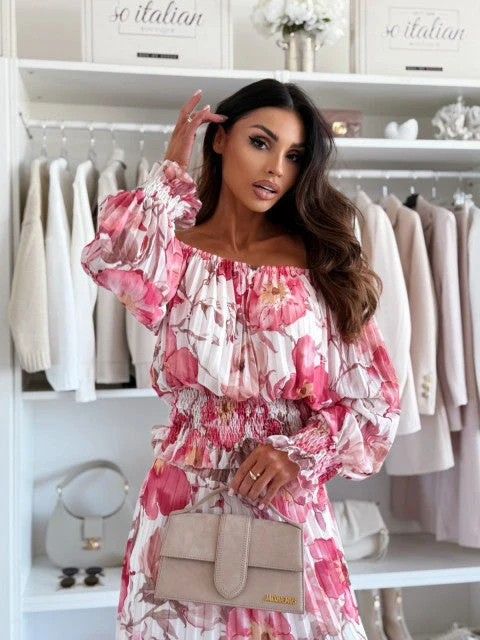 🌸Summer dress 50% OFF👗Floral Print Off-Shoulder Top & Maxi Skirt Two-Piece Set💕