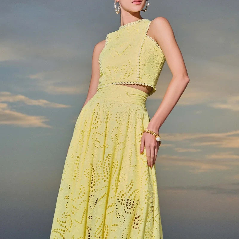 Cutout Sleeveless Top & Flowy Skirt 2-Piece Set - Image 2