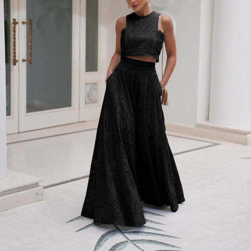 Cutout Sleeveless Top & Flowy Skirt 2-Piece Set - Image 3
