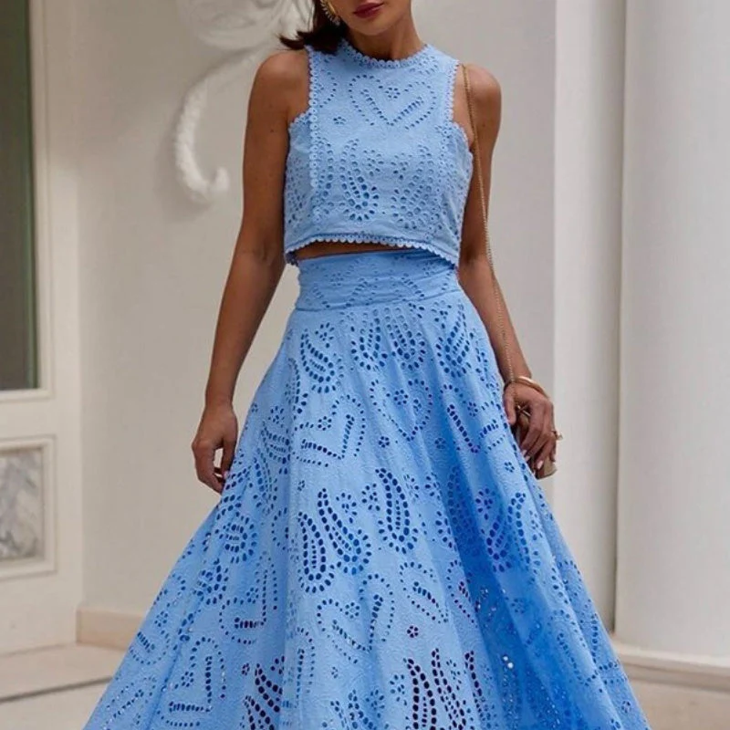 Cutout Sleeveless Top & Flowy Skirt 2-Piece Set - Image 4