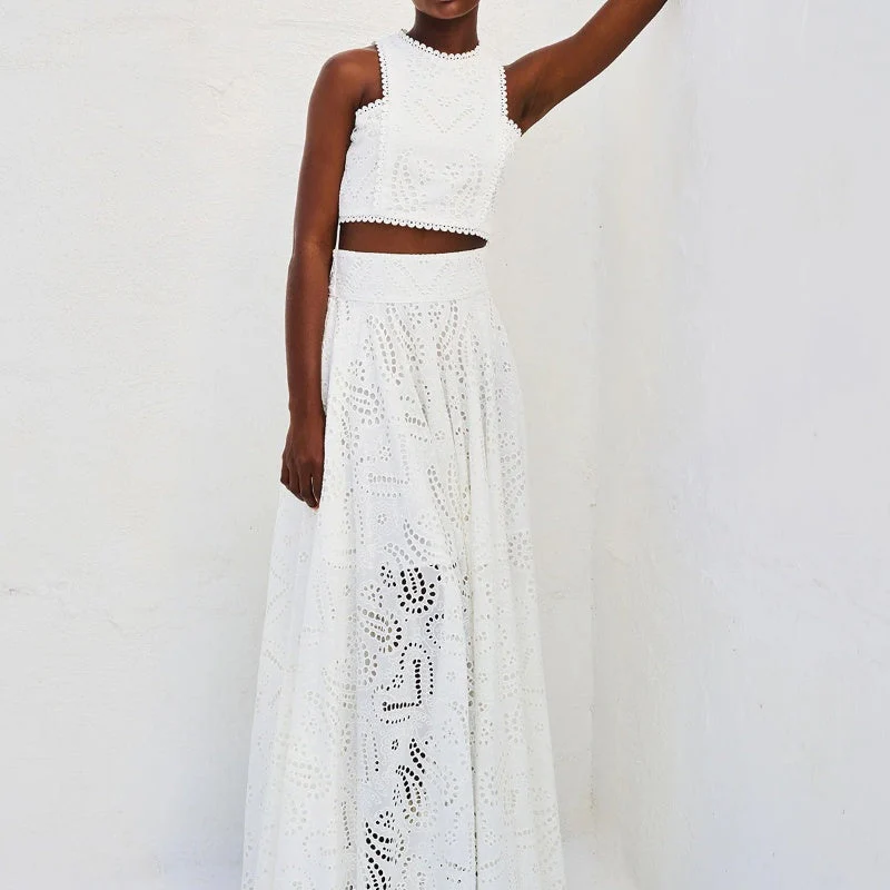 Cutout Sleeveless Top & Flowy Skirt 2-Piece Set - Image 5