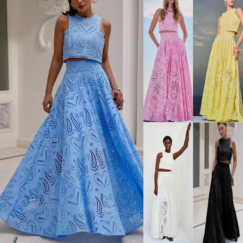 Cutout Sleeveless Top & Flowy Skirt 2-Piece Set - Image 6