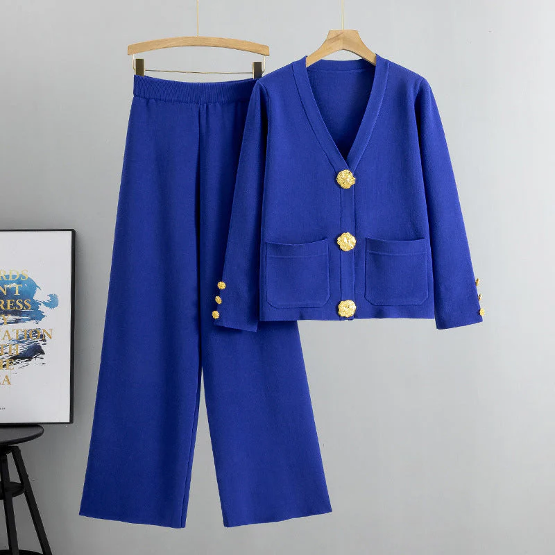 🎅Christmas Gift idea 49% Off 🖤Gold Button Soft Knit Trouser Co-Ord - Image 14