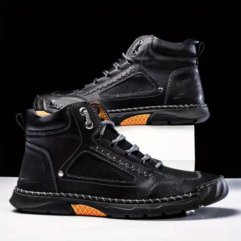 👞Stylish Hand-Stitched Flat Sole Men's Boots🖤 - Image 3