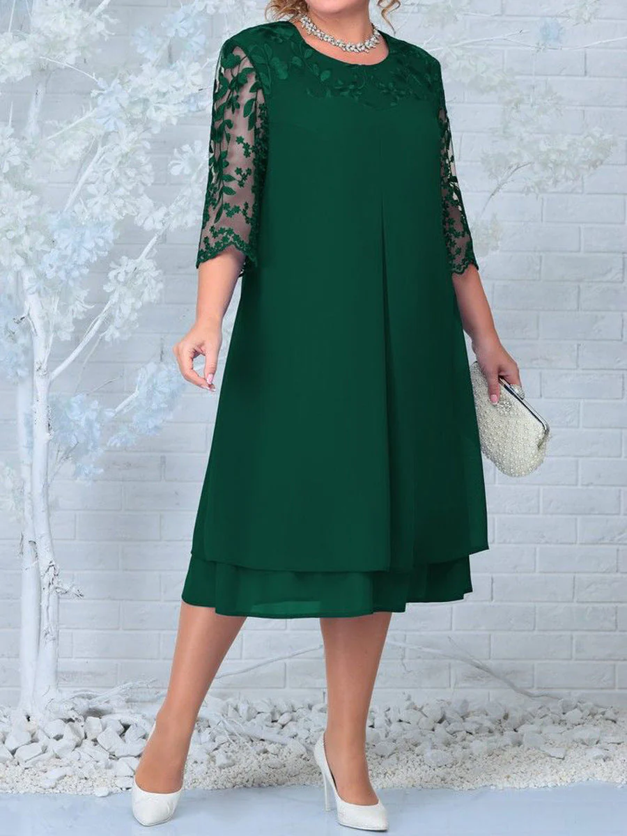 🌸Spring Specials💐 Women's Embroidered Chiffon Splicing Round Neck Dress - Image 20