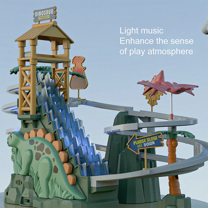 ⏰Halloween Early Bird Sale🥳Electric Dual Track Dinosaur Slide - Interactive Fun with Track Changes and Lights - Image 4