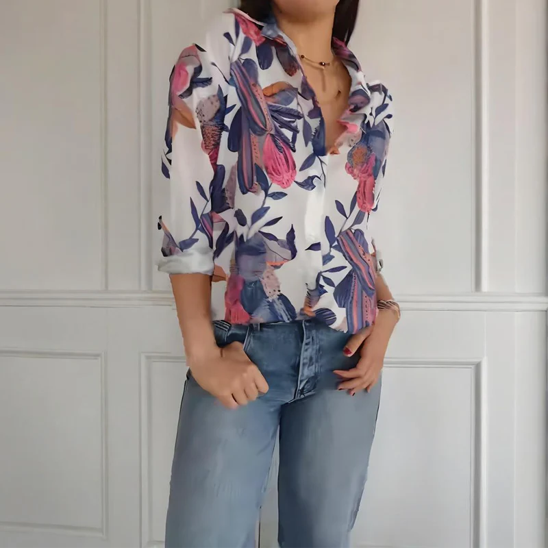 Elegant Plants Print Button-up Shirt - Image 3