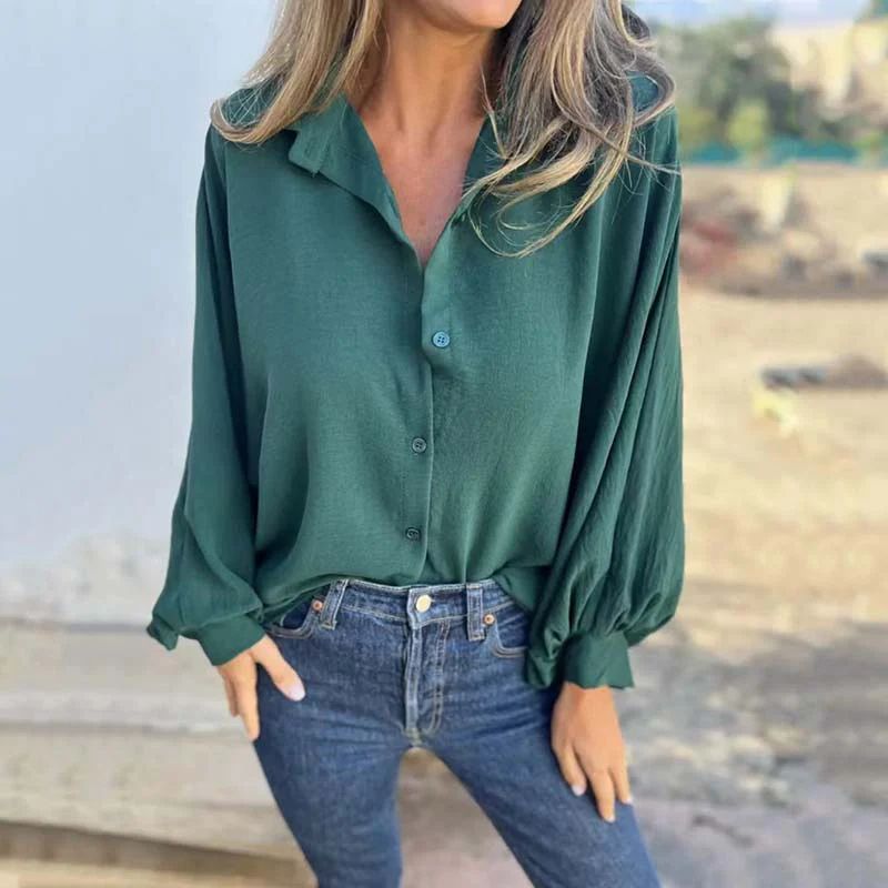 Women's Elegant Solid Color Button-Up Shirt - Image 12