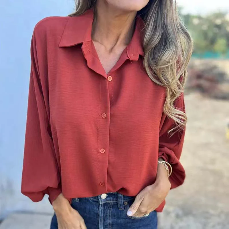 Women's Elegant Solid Color Button-Up Shirt - Image 2