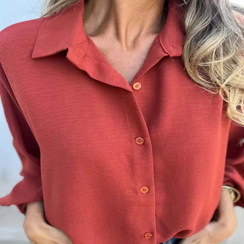 Women's Elegant Solid Color Button-Up Shirt - Image 3