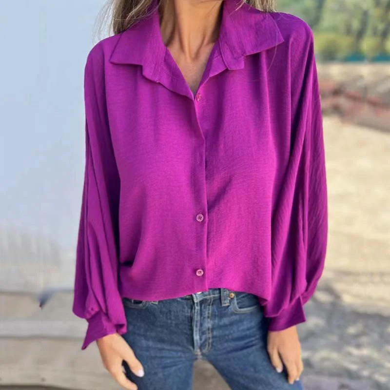 Women's Elegant Solid Color Button-Up Shirt - Image 7