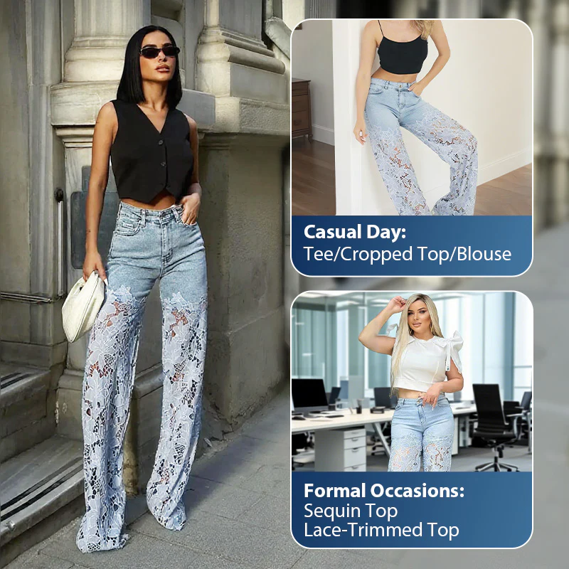 💃Summer fashion forward🌸🔥 Lace spliced jeans - Image 9