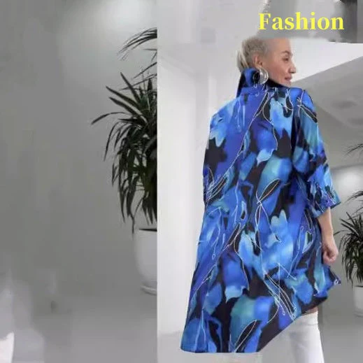 Fashion Printed V-Neck Lapel Collar Shirt Dress - Image 5