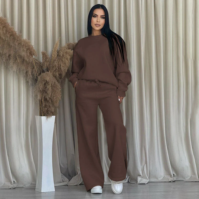 🌸Spring Specials🌸 Fashion Solid Color Loose Round Neck Long Sleeve Top & Pants (2-Piece Set) - Image 2