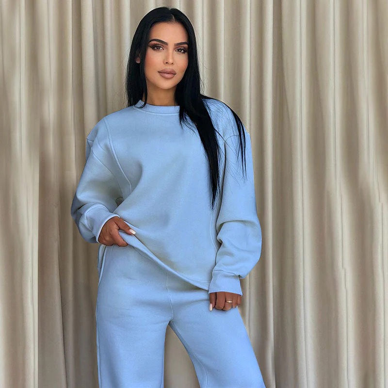 🌸Spring Specials🌸 Fashion Solid Color Loose Round Neck Long Sleeve Top & Pants (2-Piece Set) - Image 3