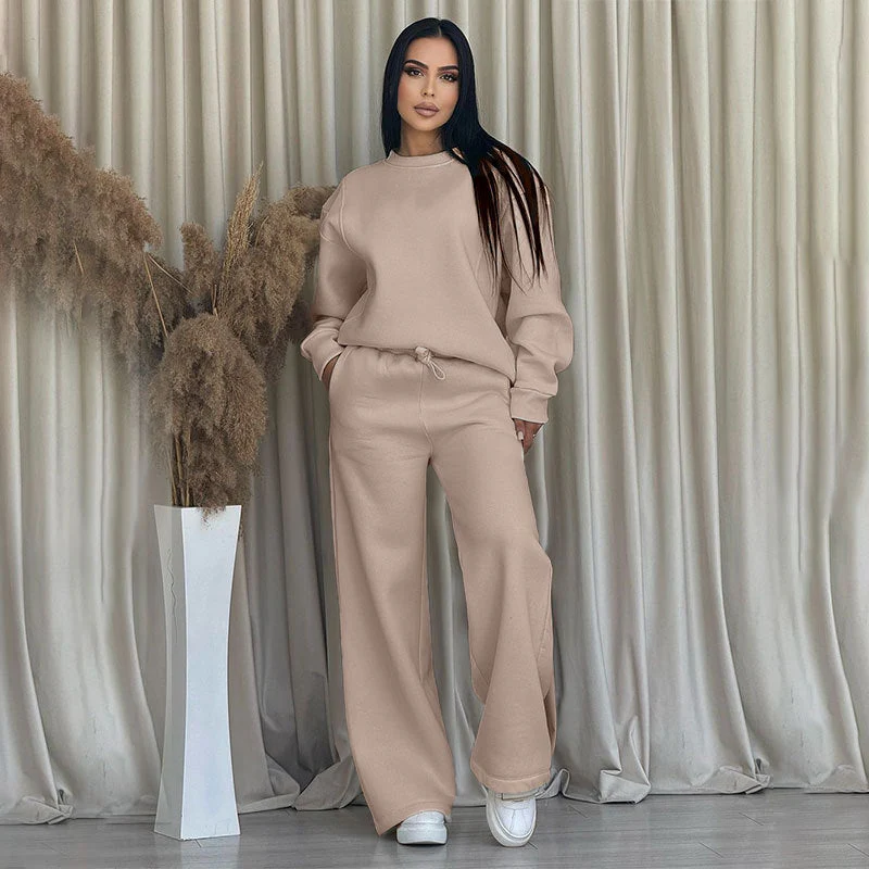 🌸Spring Specials🌸 Fashion Solid Color Loose Round Neck Long Sleeve Top & Pants (2-Piece Set) - Image 5