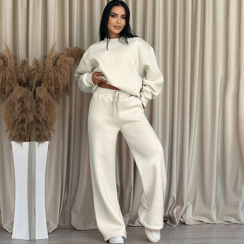 🌸Spring Specials🌸 Fashion Solid Color Loose Round Neck Long Sleeve Top & Pants (2-Piece Set) - Image 6