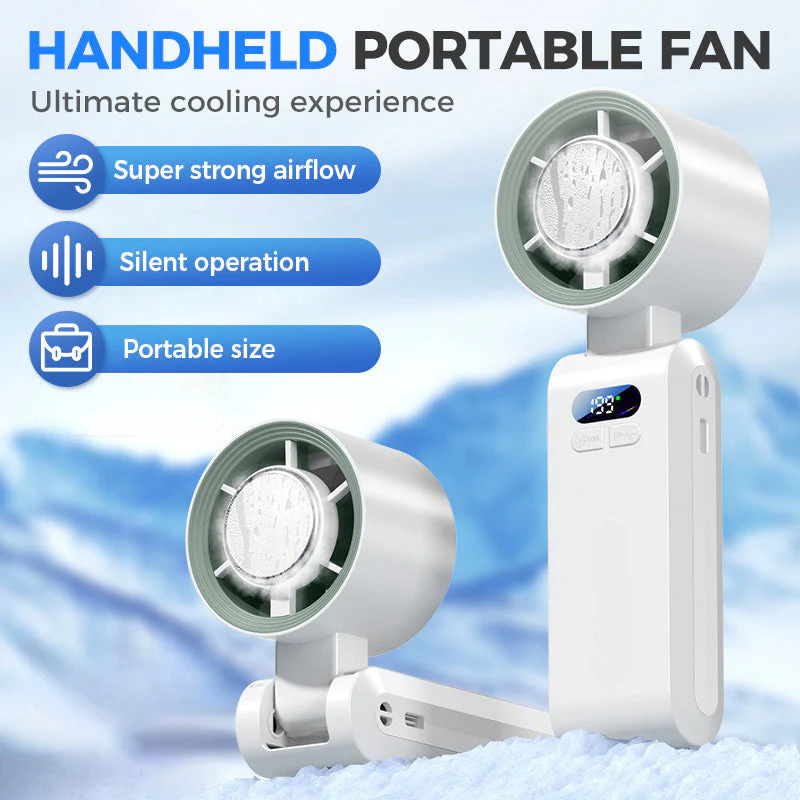❄️💨40% OFF Handheld Portable Fan with Ice Cooler⚡🥶 Personal Misting Fan for Outdoor Sports, Travel & Gym | Rechargeable, 3 Speeds, Instant Cooling Relief