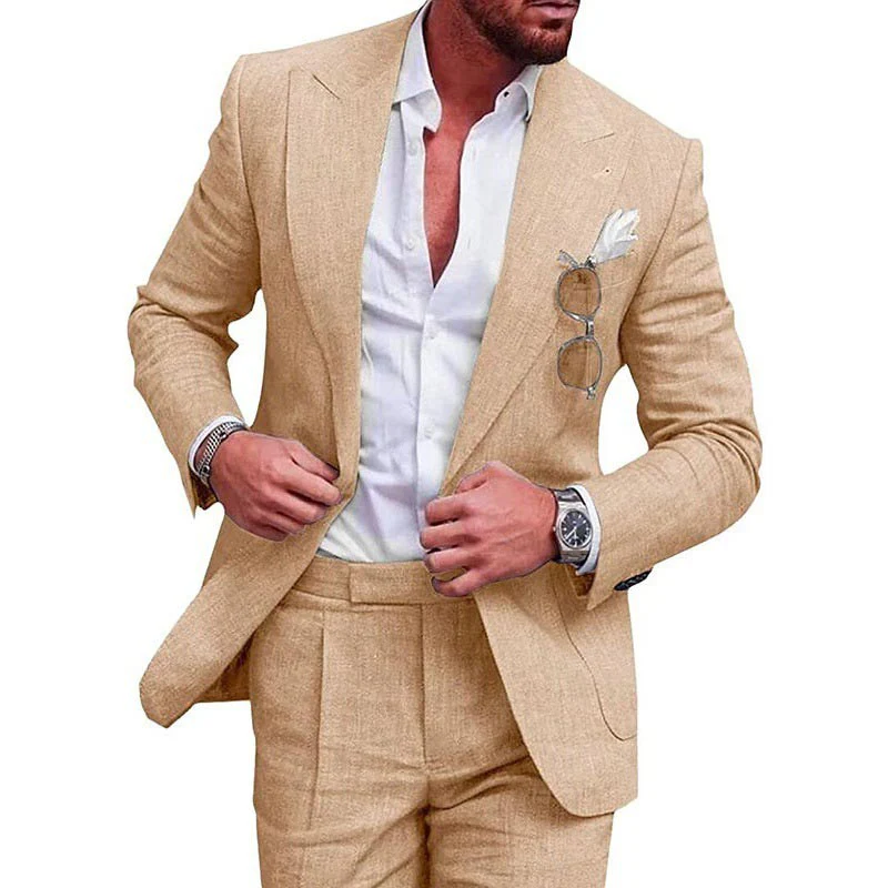 Men’s Breathable Linen Formal Suit Blazer and Pants 2-piece Set - Image 8