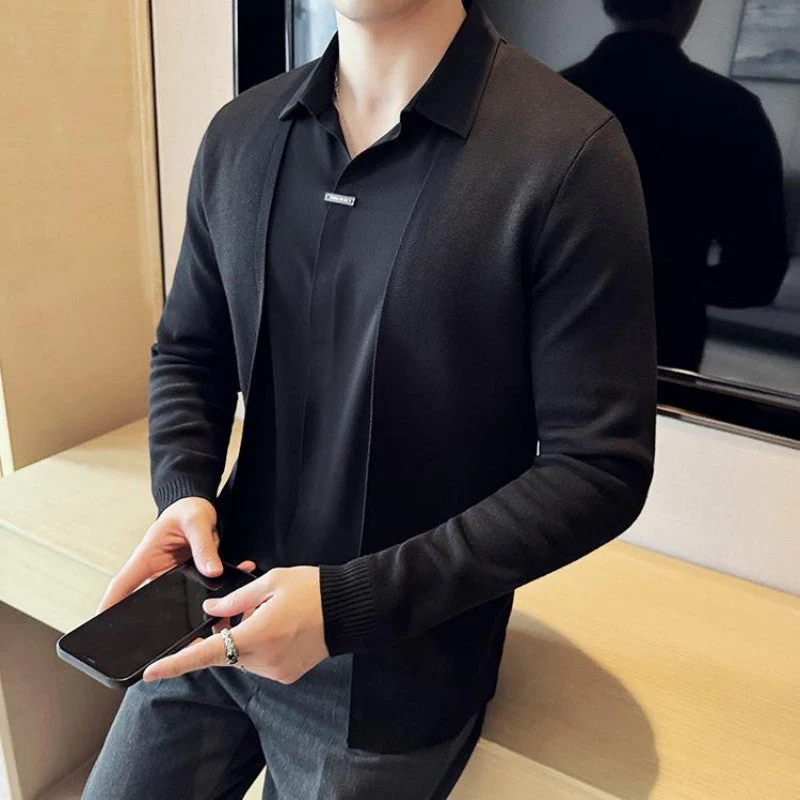 ✨New Arrival✨Men's Casual Solid Color Faux 2-Piece Top - Image 12