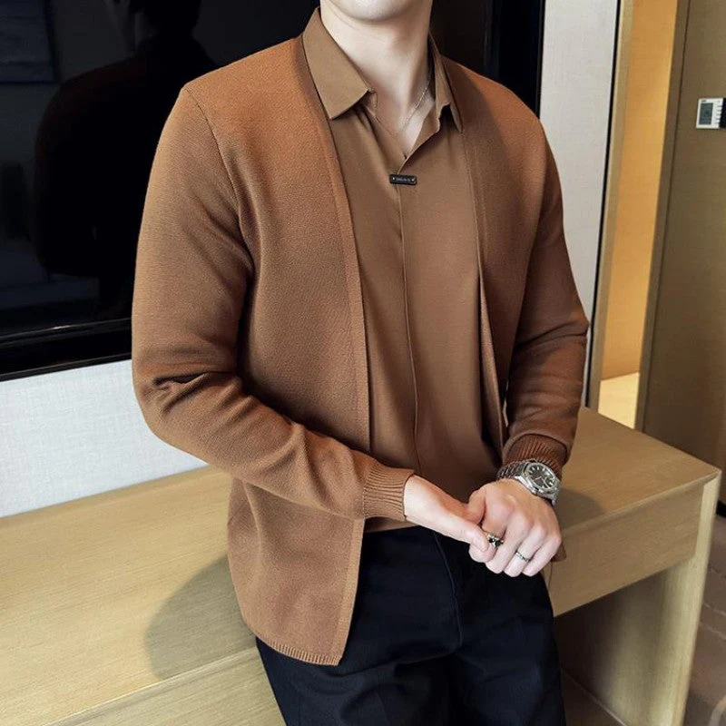 ✨New Arrival✨Men's Casual Solid Color Faux 2-Piece Top - Image 4
