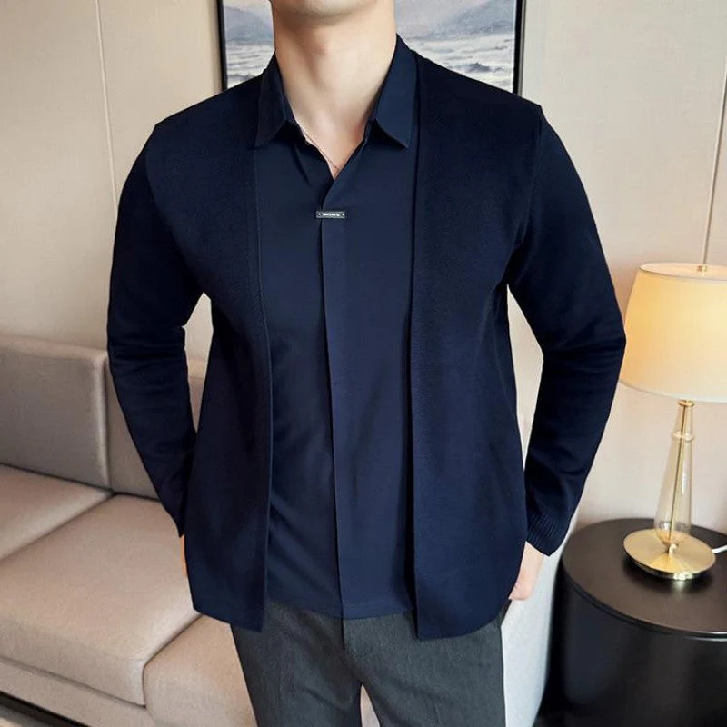 ✨New Arrival✨Men's Casual Solid Color Faux 2-Piece Top - Image 6