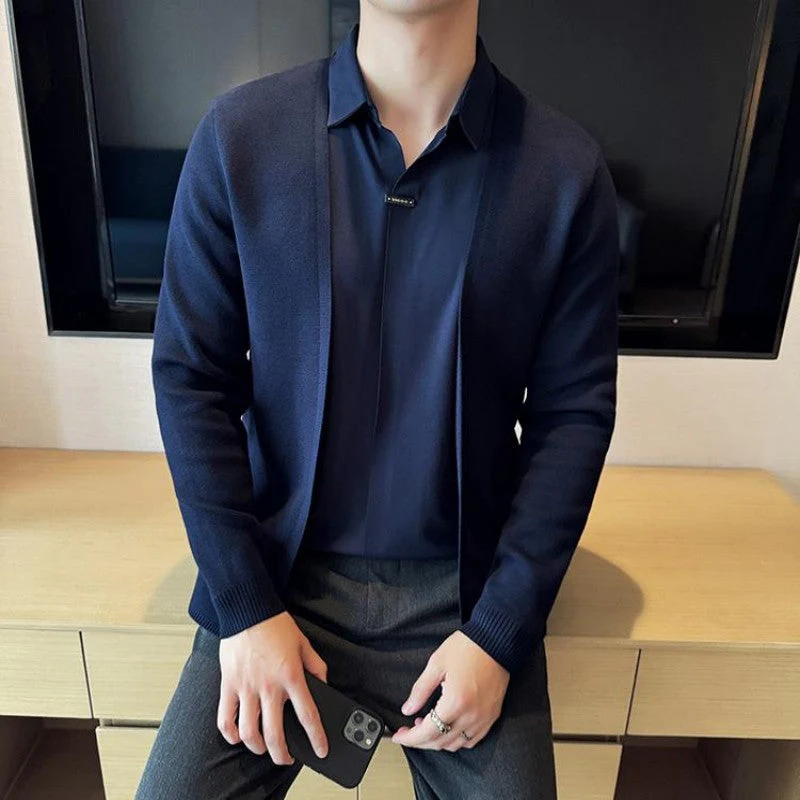 ✨New Arrival✨Men's Casual Solid Color Faux 2-Piece Top - Image 7