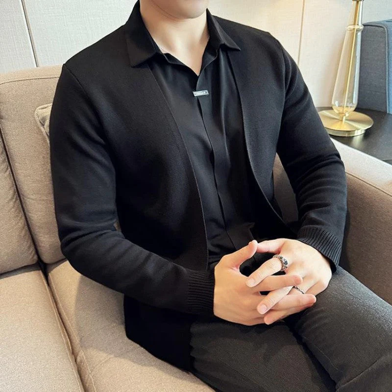 ✨New Arrival✨Men's Casual Solid Color Faux 2-Piece Top - Image 9