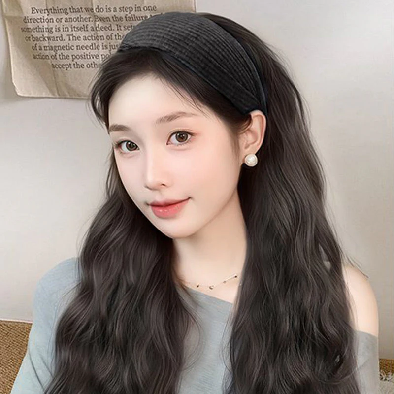 Full Head Wig Set with Removable Gray Headband - Image 3